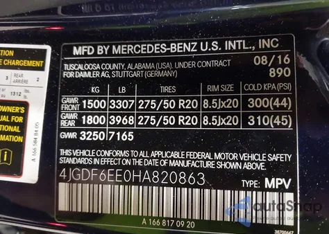 2017 Mercedes-Benz Gls 450 4Matic z USA, uszkodzony, nr VIN 4JGDF6EE0HA820863